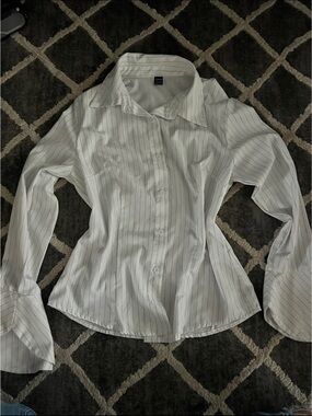 Classic White Pinstripe Button-Up Women's Shirt